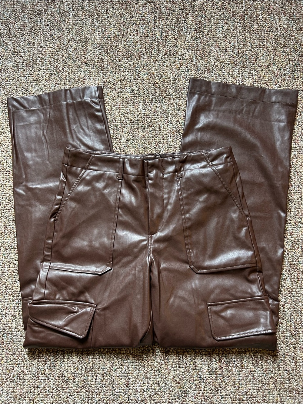 Zara Faux Leather Cargo Pants in Dark Brown